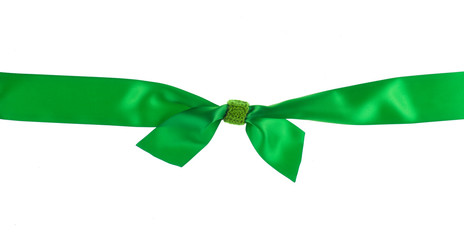 green silk gift bow ribbon isolated on white background