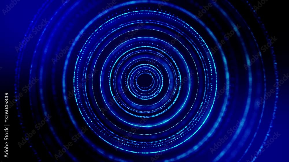 Poster 4k seamless looped science-fiction blue background with radial structures, particles oscillate and m