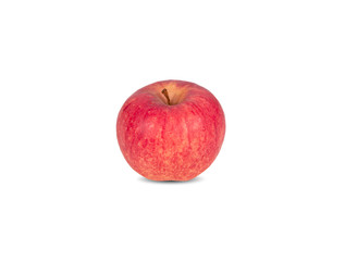 whole unpeeled ripe apple with stem on white background