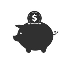 Piggy bank simple black icon. Flat design vector illustration.	