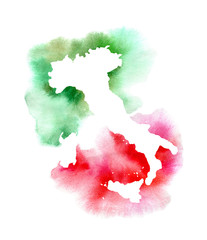 Map of Italy.Abstract flag.Watercolor hand drawn illustration.	
