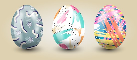 Traditional set of eggs in pastel shades on a light gradient background.