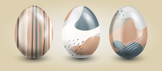 Traditional set of eggs in pastel shades on a light gradient background.