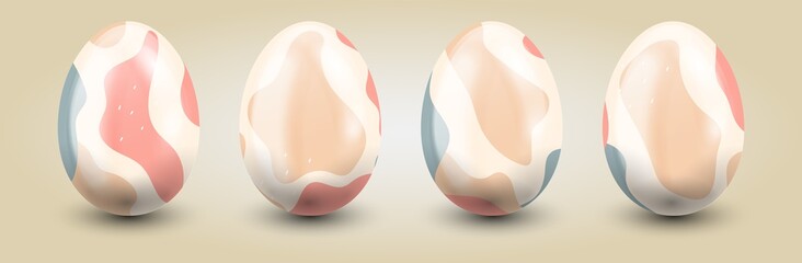 Traditional set of eggs in pastel shades on a light gradient background.
