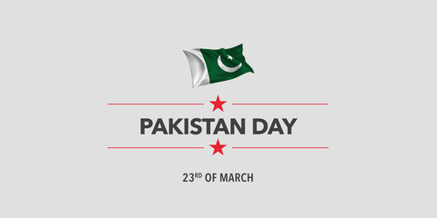 Pakistan day greeting card, banner, vector illustration.