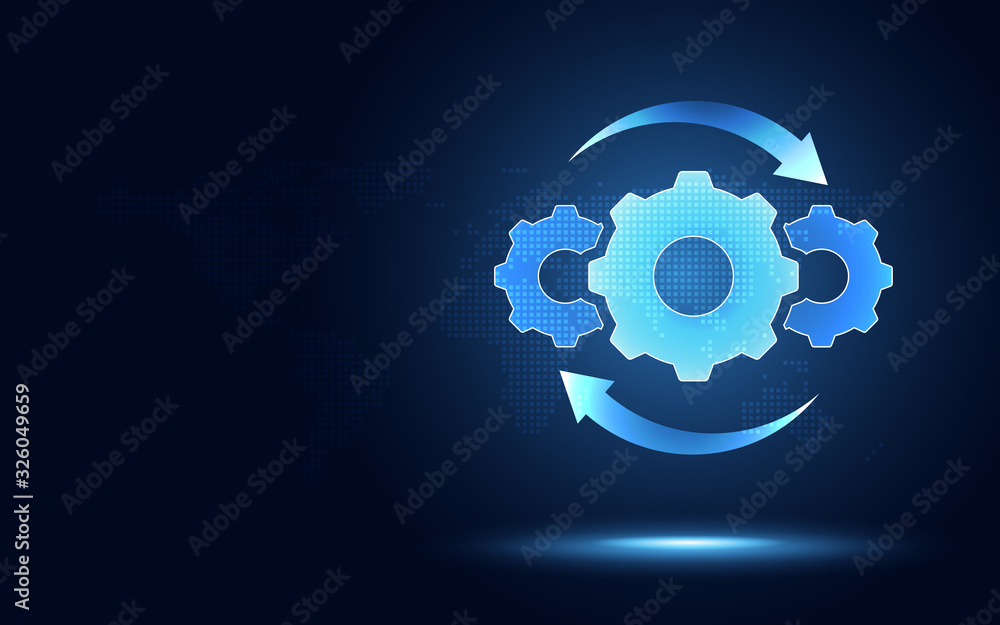 Aufkleber hyperautomation futuristic blue gear transmission digital transformation abstract technology backgro