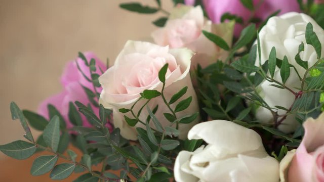 Detailed close-up of a flower bouquet, slider shot.