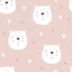 Hand drawn seamless pattern with cute little cat cartoon style. Vector pattern. doodle illustration for kids vector print