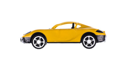 Fototapeta na wymiar toy yellow sports car isolated on white background