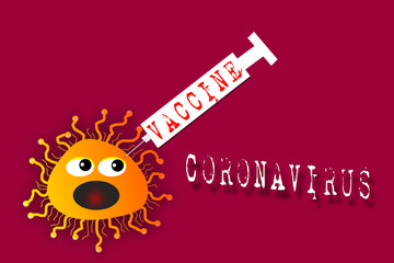 Coronavirus vaccine. Conceptual illustration for vaccine, health. A virus is stung with a syringe