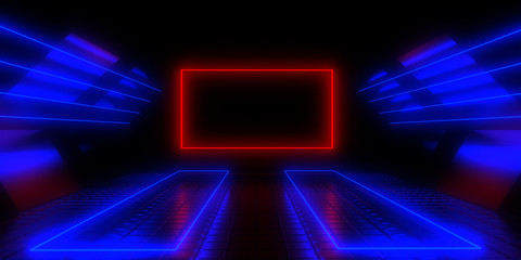 3D abstract background with neon lights. neon tunnel.3d illustration