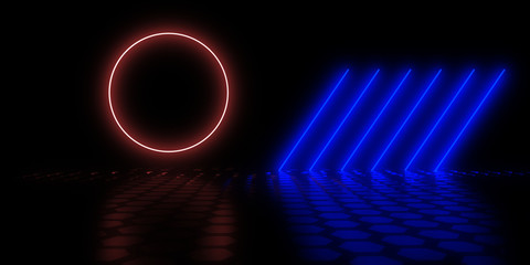 3D abstract background with neon lights. 3d illustration