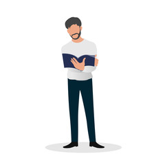 flat vector illustration people businessman reading book. perfect to use for website, mobile apps and banner