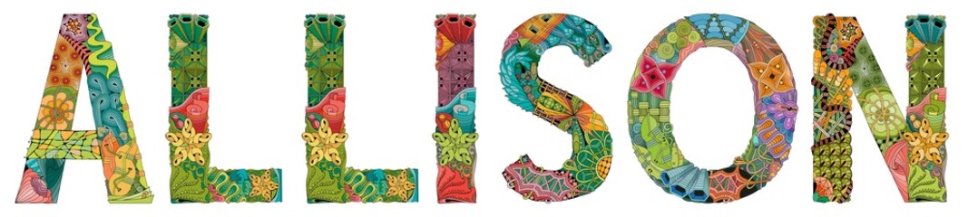 Female name Allison. Vector decorative zentangle object