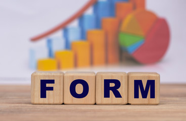 The concept of the word form on cubes against the background of the graph
