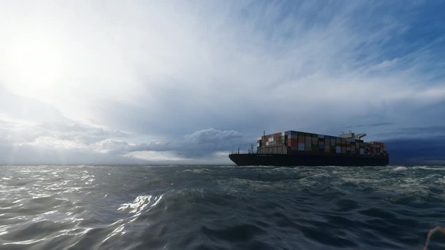 Cargo container ship passing, 4k