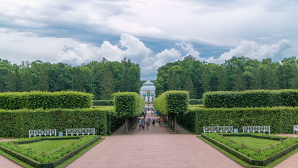 Fototapeta premium Tsarskoye Selo Pushkin timelapse, Saint Petersburg, Russia, Alley in the Park , Trees and shrubs