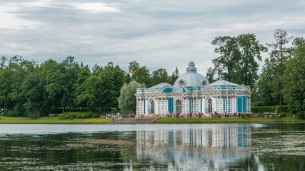 Fototapeta na wymiar Grotto Pavilion timelapse in Catherine Park at Tsarskoye Selo Pushkin , St. Petersburg, Russia