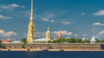 Peter and Paul Fortress across the Neva river timelapse , St. Petersburg, Russia