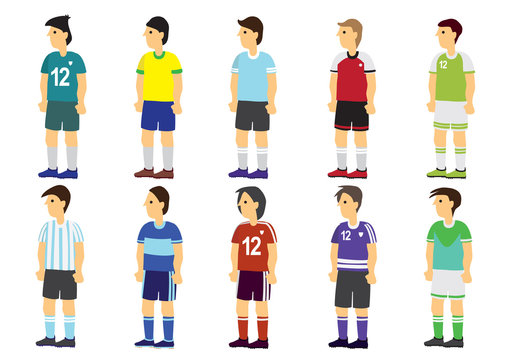 Collection of footballer or soccer player in different jersey/outfit. Concept of sport fashion and design.