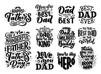 Fototapeta premium Set with lettering for Father's day greeting card, great design for any purposes. Typography poster. Vector illustration.