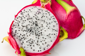 Fresh pitahaya on white background. Dragon fruit. 