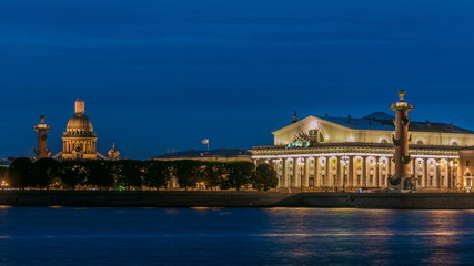 View of the Old Stock Exchange timelapse, rastralnye column, St. Isaac's Cathedral. St. Petersburg Russia