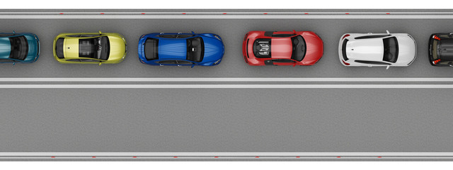 road with cars in one lane top view