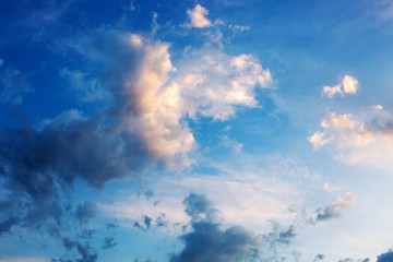 Clouds and blue sky background with copy space.