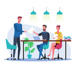 Office workers at workplace in open space office. Business people working