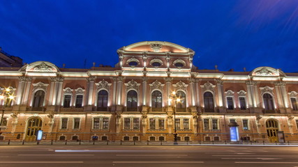 Fototapeta na wymiar Beloselsky-Belozersky Palace night timelapse, St. Petersburg, Russia