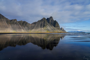 Vestrahorn mountain with black sand  highlight spot travel in Iceland
