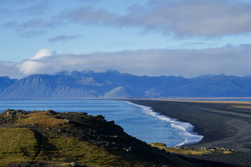 Black beach coast of Iceland famous place to travel