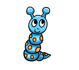 Funny Stylized Little Blue Worm