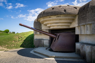 World War Two German artillery battery remnant at Longues-sur-Mer, Atlantic Wall fortification,...