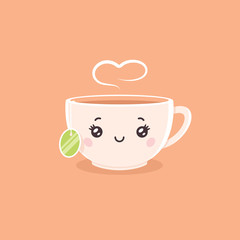 Cup of tea kawaii vector cartoon illustration