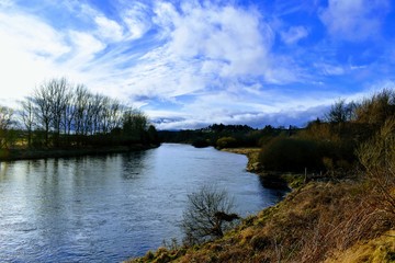 Fototapeta premium landscape with lake and blue sky