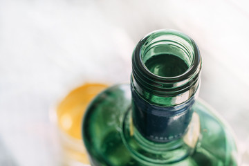 green bottle of beherovka on a white background