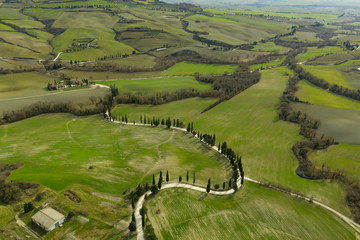 Aerial: beautiful landscape of Tuscany from above