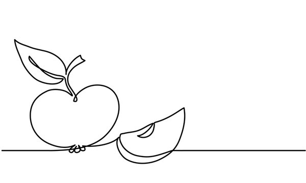 Apple and slice. Simple stylized drawing by continuous line. Sketch