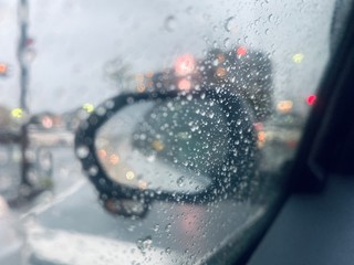 car in rain