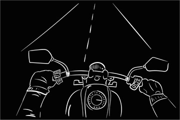 First face motorbike white lines on black background