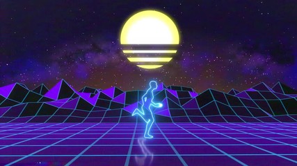 retro futuristic 80's neon cyber laser runner vhs effect 80's video loop - Powered by Adobe