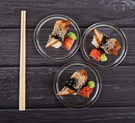 sushi on a dark background