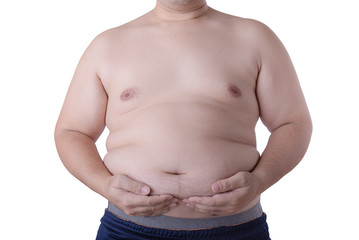 Naklejka premium Concept bad healthy : Big belly of fat man isolated on white background