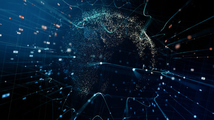 Abstract Digital Globe - 3D rendering of a scientific technology data network.