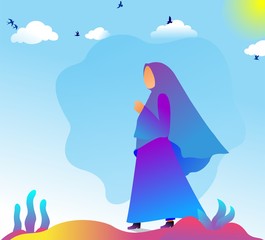 Obraz premium illustration of a Muslim woman walking during the day