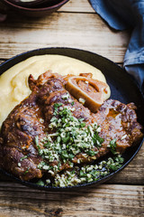 Osso buco with gremolata served with polenta