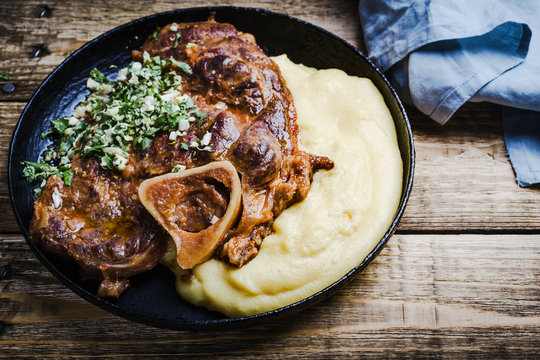 Osso buco with gremolata served with polenta