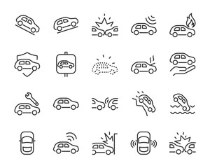 set of car icons, autocare, accident, crash, insurance, transport